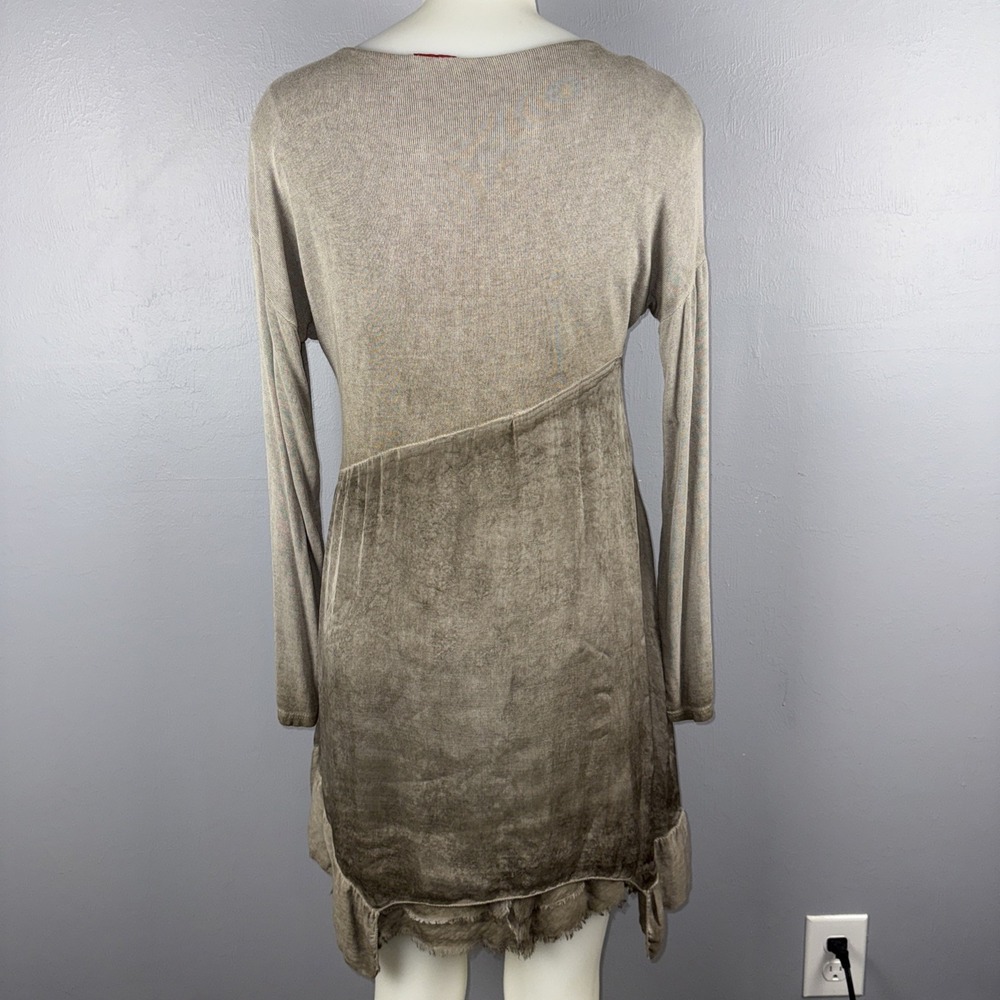 Scandal Dress Women *M Taupe Italy Ruffle Hem Boho Viscose Knit Artsy *READ - Picture 6 of 8